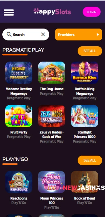 HappySlots mobilapp skärmbild